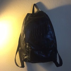 Black faux alligator print backpack